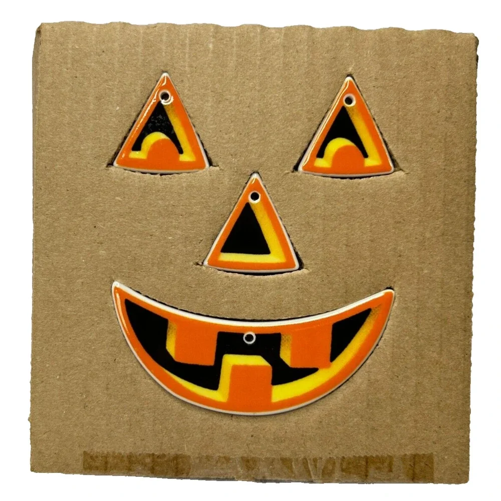 Longaberger Halloween Jack O Lantern Ceramic Face Tie-Ons with Ribbons Box 2000